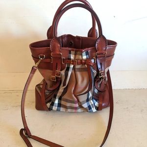 Burberry Brown House Check Fabric Bridle Whipstitch Tote